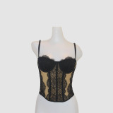 European and American style shaping new lace embroidery fish bone nylon sexy strapless suspender with hollowed out backless outer bra for women