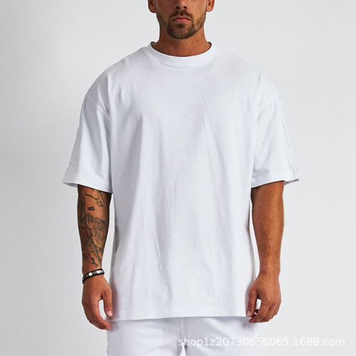 High quality clothing, heavyweight all cotton oversized men's T-shirt, trendy brand pure cotton loose shoulder short sleeved men's T-shirt