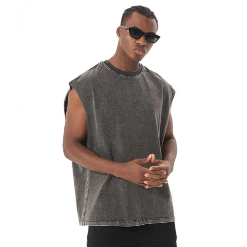 Instagram New American Washed Old Loose Edge Sleeveless Tank Top Summer High Street Fashion Brand Retro Stir Fried Flower Heavy Duty T-shirt