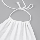 Summer new neck hanging sleeveless chiffon suspender white dress for women, European and American backless slit fashion long skirt