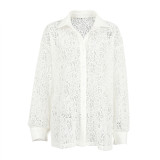 Summer women's new French style temperament white lace long sleeved shirt women's loose hollow high-end feeling shirt
