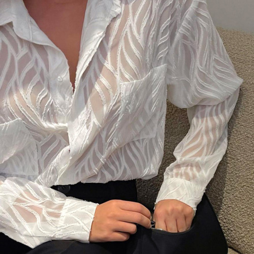 New Spring/Summer French Chiffon Shirt with Perspective Thin Design and Unique Texture Shirt for Women in Europe and America