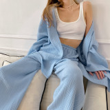 Spring French loose double-layer gauze shirt and pants two-piece set for women, pure cotton casual fashion set for women