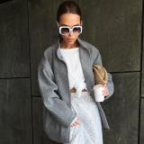 Grey woolen jacket with a stand up collar, European and American style, new autumn and winter haute couture, versatile top for foreign trade commuting for women