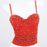 Pearl camisole vest for women to wear inside out, long shaped fishbone top, Dingzhu Nightclub Spicy Girl Shaping Chest