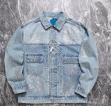 Cross border foreign trade Kanye men's and women's kapok jeans full print motorcycle denim jacket men's jacket