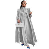 M3446 Foreign Trade Muslim Women's High Neck Loose hem Middle East Robe Satin Dress European and American Women's Wear