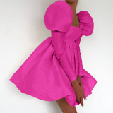Autumn French Bubble Sleeves Satin Princess Ding Dress Small Dress Long Sleeves Square Neck Palace Style Dress Women