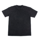 New vintage high street trendy brand washed dark printed short sleeved men's vintage medium sleeved distressed T-shirt
