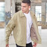 Autumn high-quality shirt collar men's jacket with adjustable cuffs and zippered high-end suede trendy men's jacket