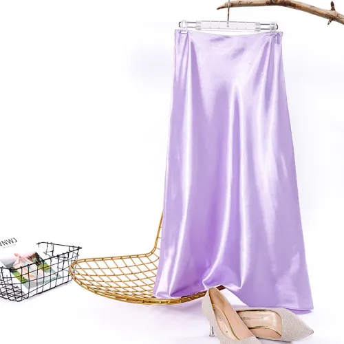 New Foreign Trade Halfbody Skirt Spring/Summer European and American Draping Satin Purple Mid length High Waist Wrapped Hip A-line Skirt