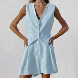 European and American design sense cotton linen suit vest set for women's summer casual sleeveless vest shorts two-piece set