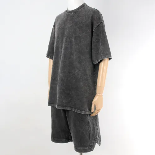 Summer New Stir fried Flower Men's Fashion Leisure Sports Set Made of Pure Cotton Washed Old T-shirts and Shorts Paired with a Set