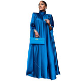 M3446 Foreign Trade Muslim Women's High Neck Loose hem Middle East Robe Satin Dress European and American Women's Wear