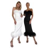 CJ22327 Skirt 2022 Autumn Women's New Personalized Slim Fit Bag Hip Sleeveless Plush Pencil Dress Dress