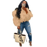 M7502 European and American Foreign Trade Amazon New Explosive Product Stacked Fluffy Petal Chiffon Long sleeved Fashion Short Top