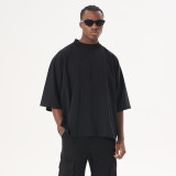Trendy T-shirt, fashionable boxy fit, short width 300g, heavyweight T-shirt, men's summer pure cotton half sleeved T-shirt