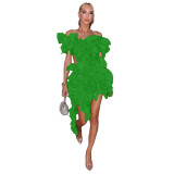 M7743 Amazon Women's New Sleeveless Pleated Open Back Small Dress with Irregular Curled Edge Sexy Dress