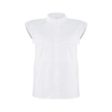 Summer new white shoulder padded shirt for women's clothing, European and American foreign trade temperament, sleeveless fashion shirt, top for external wear