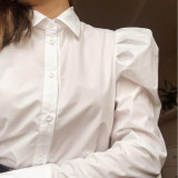 French white bubble sleeved shirt top for women's foreign trade loose spring new vintage professional long sleeved shirt