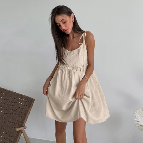 Cross border summer new European and American sexy spicy girl camisole dress with salt style loose fitting cotton linen A-line skirt