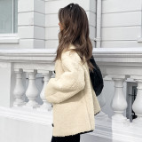 Beige lamb cashmere patchwork round neck warm and loose fitting jacket for European and American new autumn fashion foreign trade commuter women