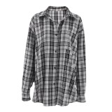 European and American cross-border autumn and winter new casual unisex boyfriend style shirt with women's pockets, lapel collar, long sleeved jacket, thin style
