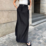 Black cotton long skirt cross-border women's clothing, spring split high waisted temperament, commuting drape, European and American half skirt