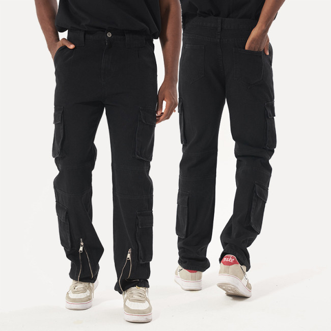 Instagram High Street Trendy Brand Multi Pocket Design Men's Jeans New Wide Leg Zipper Work Style Casual Pants