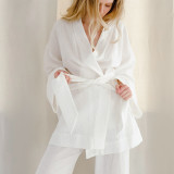Spring French loose double-layer gauze shirt and pants two-piece set for women, pure cotton casual fashion set for women