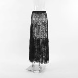 Black Sexy Perspective Lace High Waist Commuter Skirt, European and American New Fashion Cross border Long Skirt for Women
