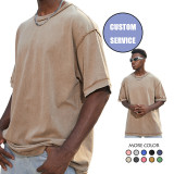 Pure cotton heavy-duty worn-out washed T-shirt with reverse stitching technology, oversized shoulder style short sleeved HIP HOP hip-hop T-shirt