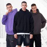 Autumn and Winter New Heavyweight Short Wide Trendy Brand Hoodie High Quality Loose Solid Color Plush Shoulder Men's Pullover Sweater
