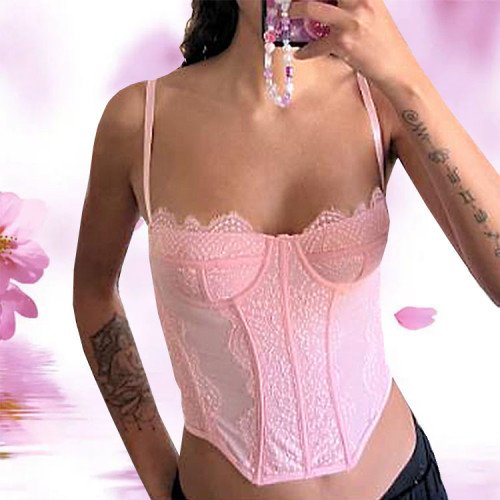 European and American style shaping new lace embroidery fish bone nylon sexy strapless suspender with hollowed out backless outer bra for women