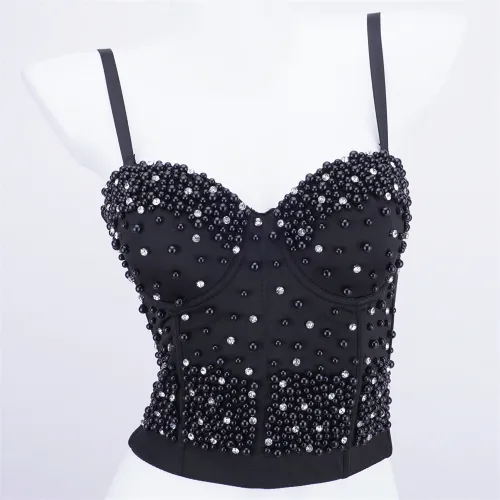 Pearl camisole vest for women to wear inside out, long shaped fishbone top, Dingzhu Nightclub Spicy Girl Shaping Chest