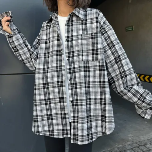 European and American cross-border autumn and winter new casual unisex boyfriend style shirt with women's pockets, lapel collar, long sleeved jacket, thin style