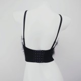Xian Qi Feather Strap Sexy Beauty Back Top with Chest Pads, Tight Fit, Short Style with Open Navel, Bra, Sweet Desire Wind Vest Wholesale