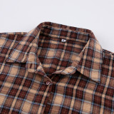 Autumn New American Checkered Retro Shirt Women's Design Feel Loose Long sleeved Oversize Shirt Top