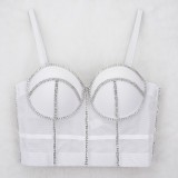 European and American shaping fishbone bra with steel rings, sexy corset, water droplets, metal diamond chains, tassel straps, external wearing for women wearing bras
