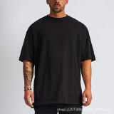 High quality clothing, heavyweight all cotton oversized men's T-shirt, trendy brand pure cotton loose shoulder short sleeved men's T-shirt