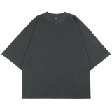 Trendy T-shirt, fashionable boxy fit, short width 300g, heavyweight T-shirt, men's summer pure cotton half sleeved T-shirt