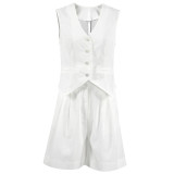European and American design sense cotton linen suit vest set for women's summer casual sleeveless vest shorts two-piece set