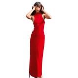 XY23005 European and American retro style back feature hollowed out sleeveless neck hanging slim fit fashion party dress