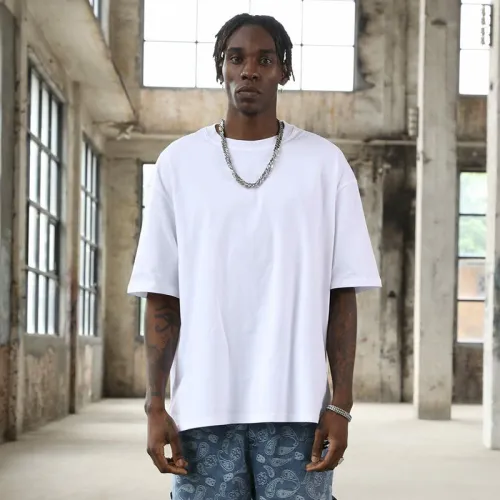 Customized high-quality heavyweight all cotton oversized men's t-shirt trendy brand pure cotton loose shoulder men's short sleeved T-shirt