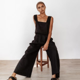 Summer New French Loose Casual Wide Leg Pants Square Neck Tank Top Women's Casual Cotton and Hemp Set Amazon