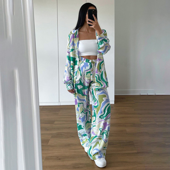 Autumn fashion new salt print set for women, European and American Instagram street shirt and pants two-piece set, quality women's clothing