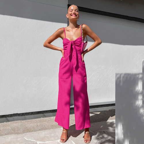 Cross border Summer New European and American Chic Sexy Spicy Girl Slim Slim Fit jumpsuit Women's Casual Wide Leg Pants