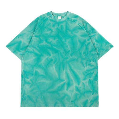 Summer Outdoor Leisure Water Ripple Wash Old Short sleeved T-shirt Men's Loose Raglan Retro Trendy Brand T-shirt Top