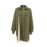 European and American fashion long sleeved shirts, cross-border splicing, contrasting colors, niche women's clothing, retro design, shirt skirt, women's clothing