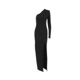 Black matte knitted high waisted slit tight fitting dress Wildberry Spring/Summer fashionable new product for women